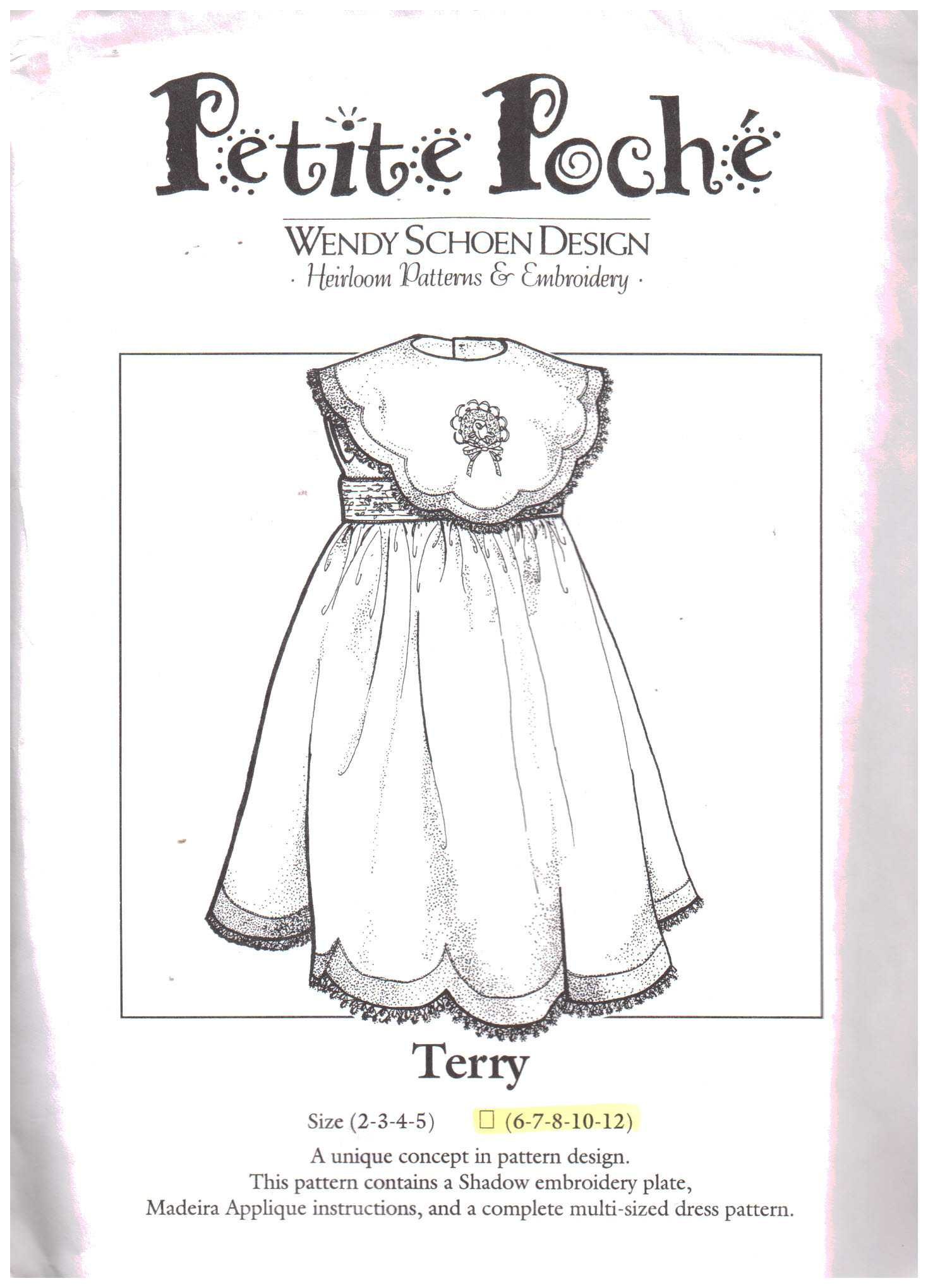 Embroidery Dress Patterns Petite Poche Terry Dress Heirloom Patterns Embroidery Wendy Schoen Size 6 7 8 10 12 Uncut Sewing Pattern