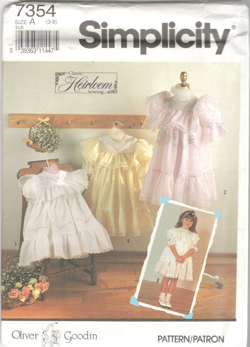 Embroidery Dress Patterns Simplicity 7354 Oliver Goodin Childs Heirloom Dress Pattern Shadow Embroidery Girls Toddlers Dress Pattern Size 3 4 5 6 7 8 B 22 27 Uncut