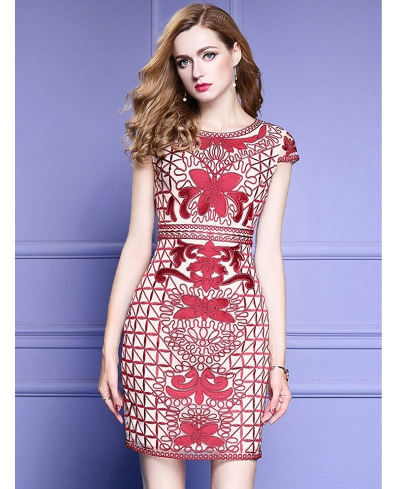 Embroidery Dress Patterns Unique Embroidery Pattern Bodycon Wedding Guest Dress With Cap Sleeves Zl8038 Gemgrace