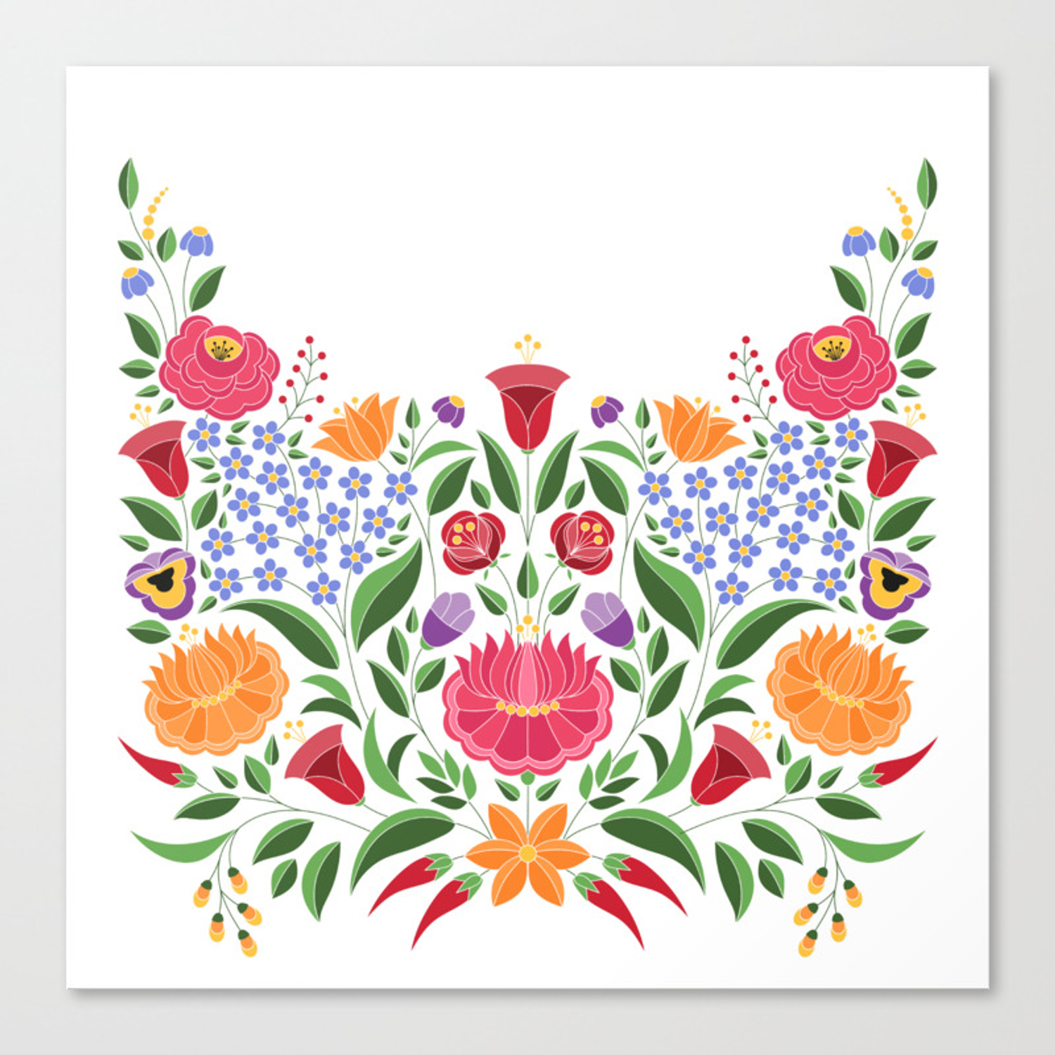 Embroidery Flower Pattern Hungarian Folk Pattern Kalocsa Embroidery Flowers Canvas Print
