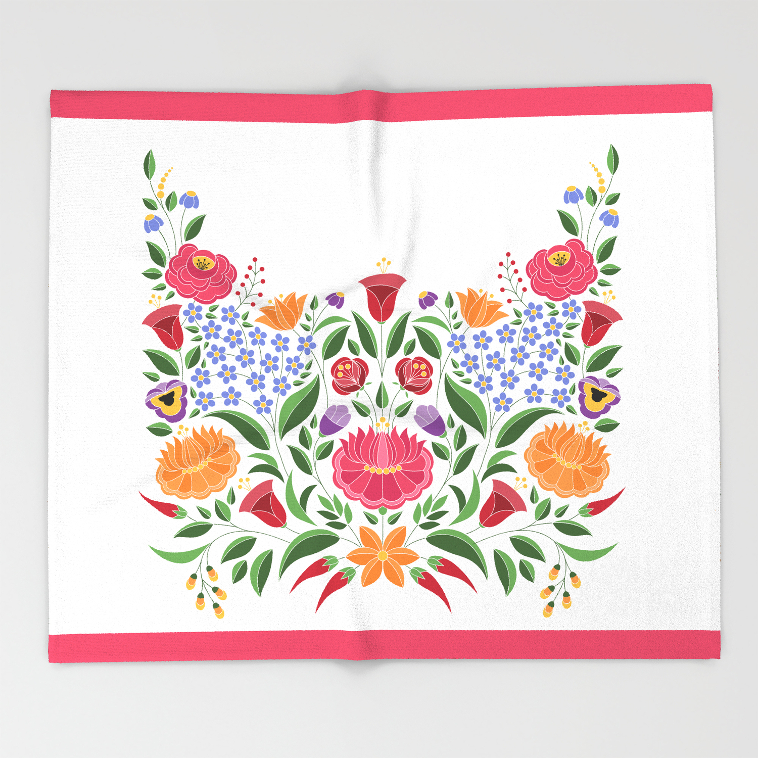Embroidery Flower Pattern Hungarian Folk Pattern Kalocsa Embroidery Flowers Throw Blanket