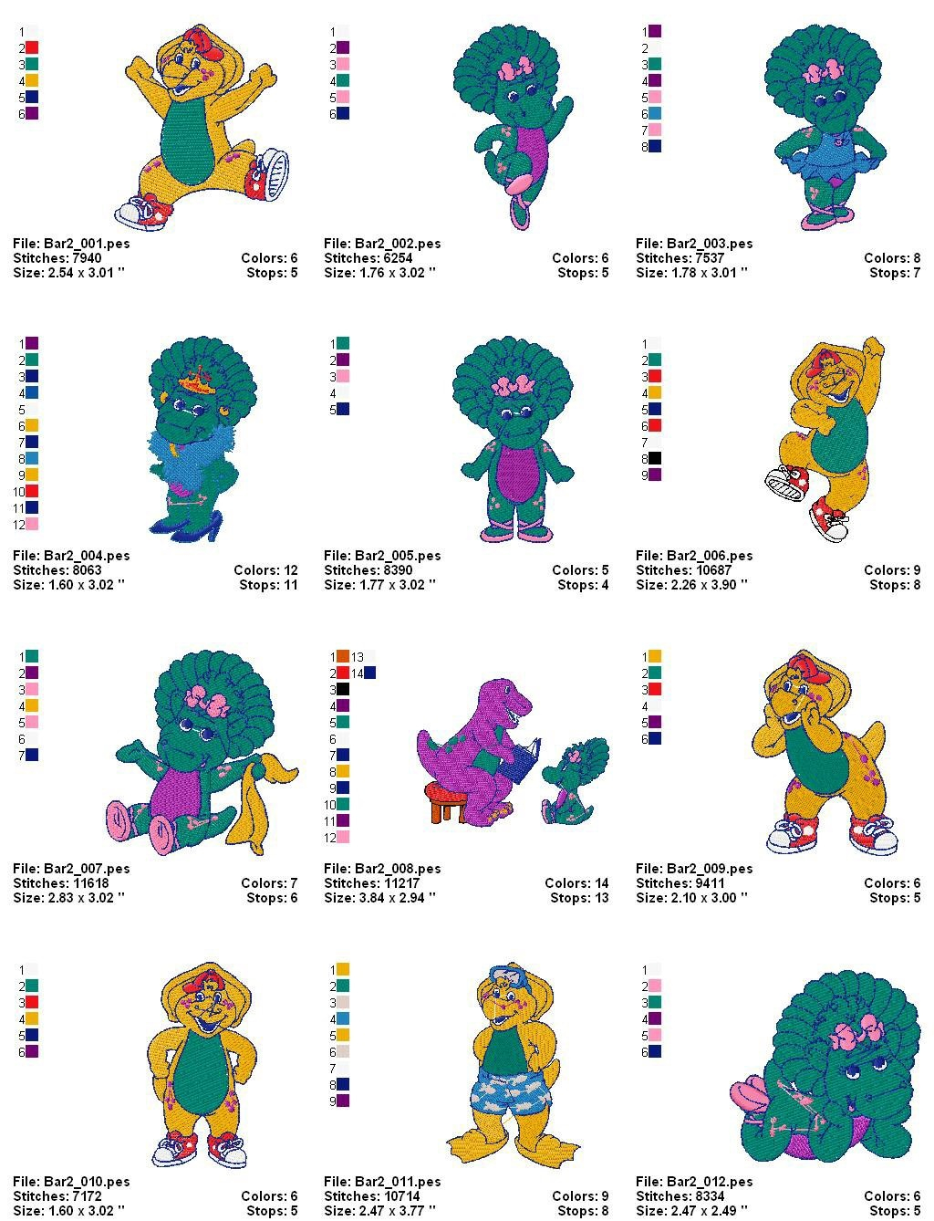 Embroidery Machine Patterns Designs Barney Cartoon Embroidery Machine Designs Patterns