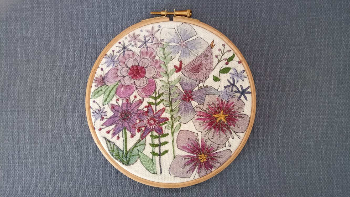 Embroidery Pattern Birdsong Floral Linen Panel Embroidery Pattern Only 600