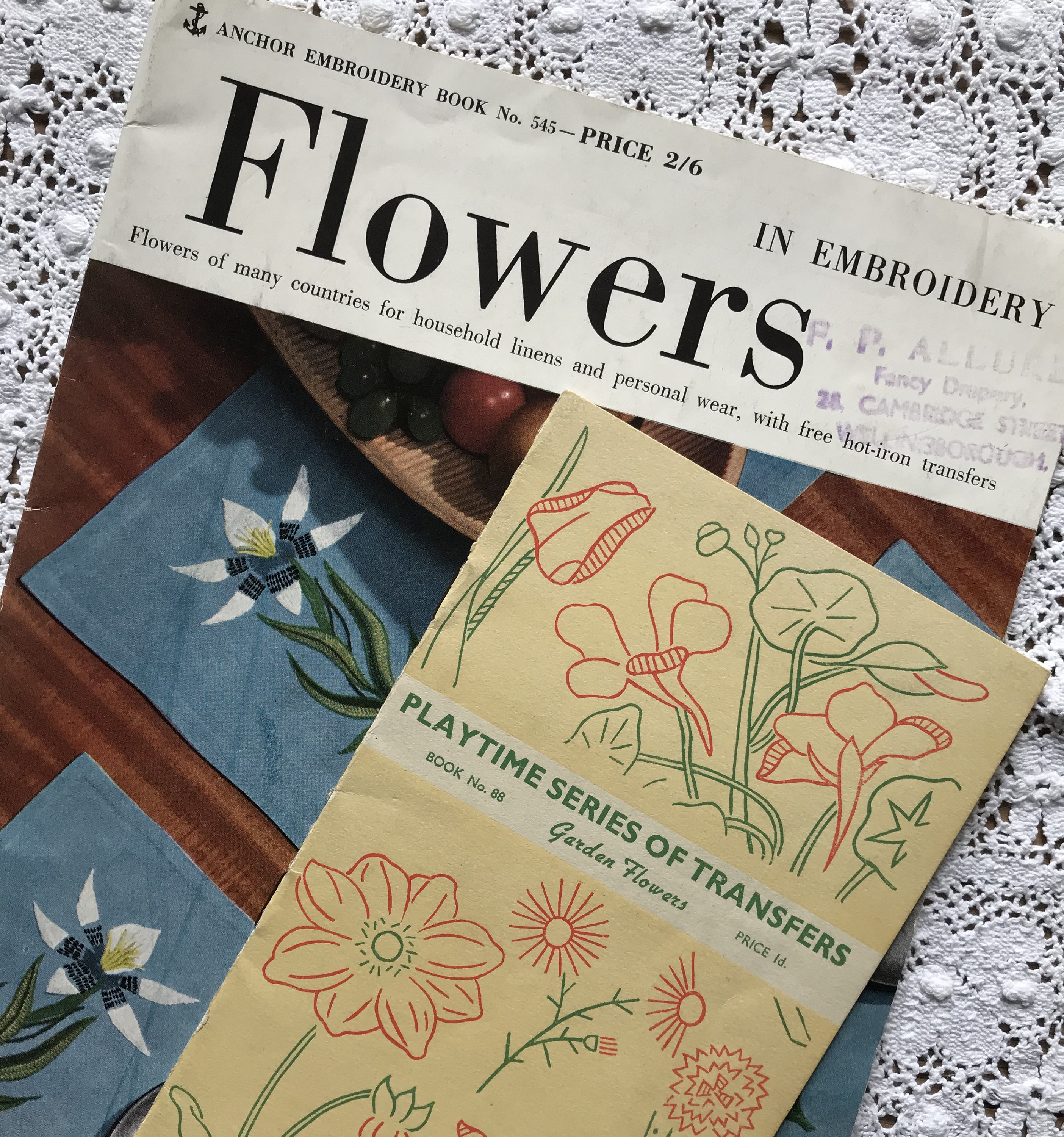 Embroidery Pattern Books Two Vintage Embroidery Patterntransfer Books Flowers Slow Stitching Floral Embroidery Iron On Transfers Embroidery Stitches