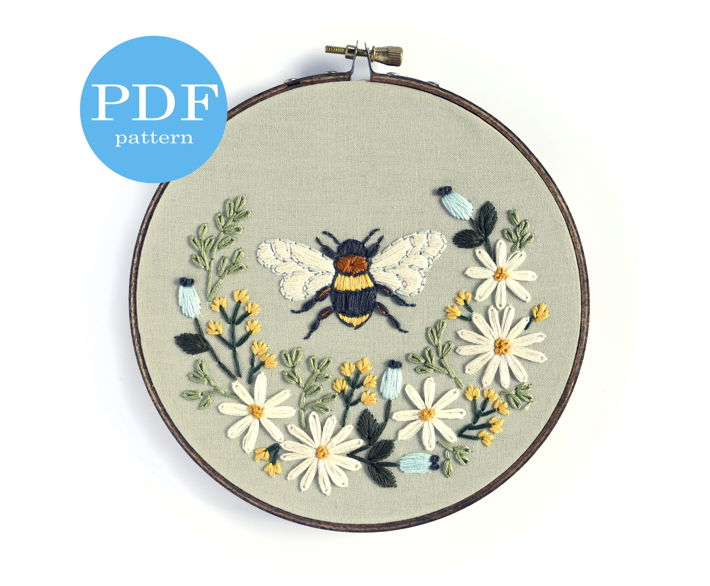 Embroidery Pattern Floral Bee Embroidery Pattern Beginner Embroidery Pattern Pdf Embroidery Pattern 6 Embroidery Hoop Diy Home Decor Modern Embroidery