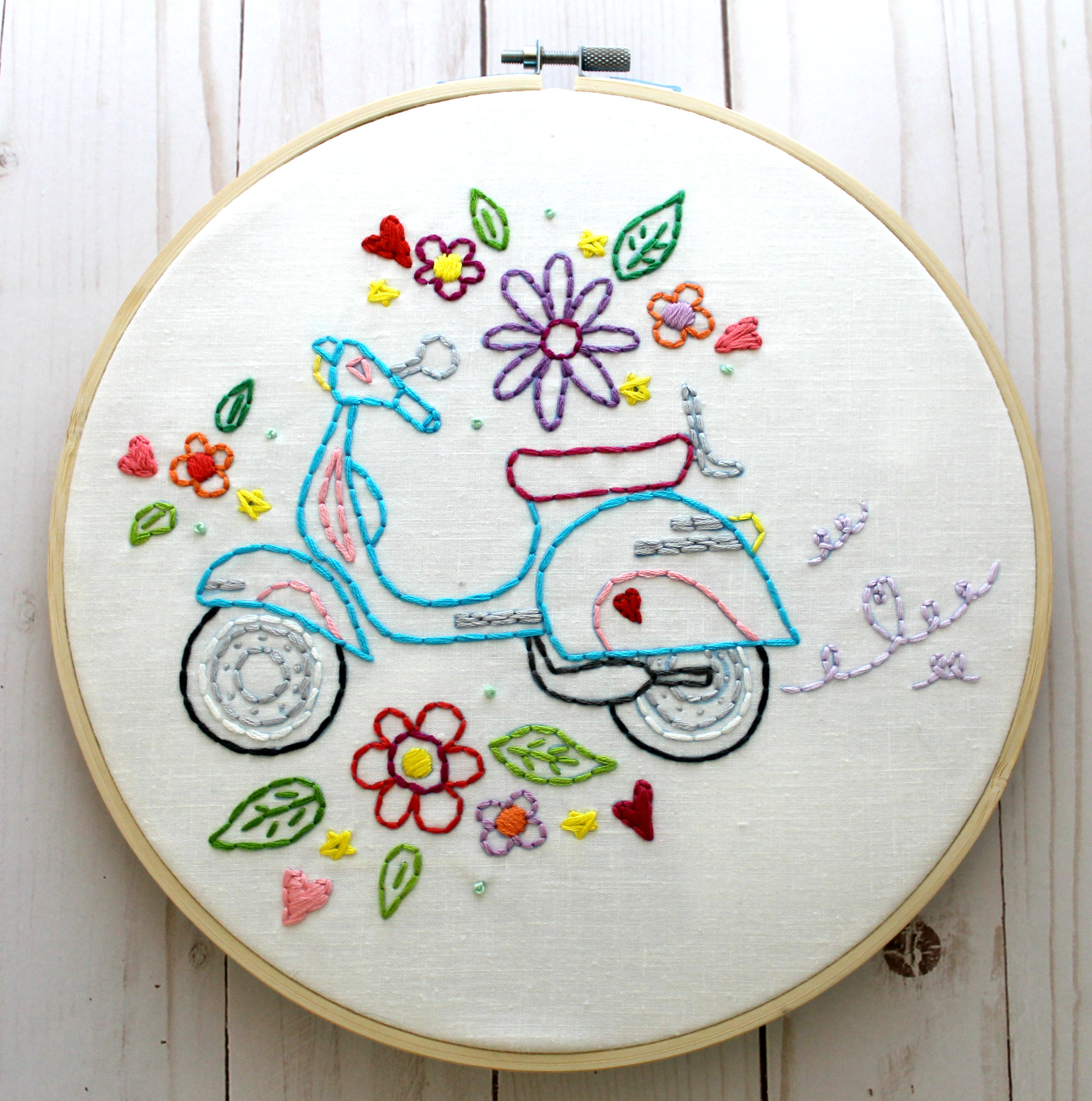 Embroidery Pattern Retro Scooter Hand Embroidery Pattern Embroidery Designs Embroidery Transfer Digital Pattern Summer Vespa Scooter Vintage Scooter