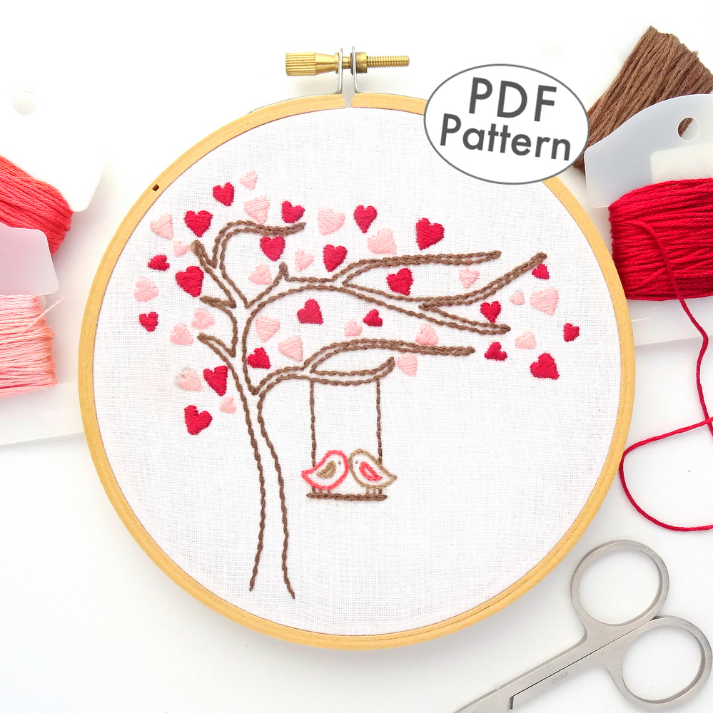 Embroidery Patterns Birds Love Birds Heart Tree Hand Embroidery Pattern