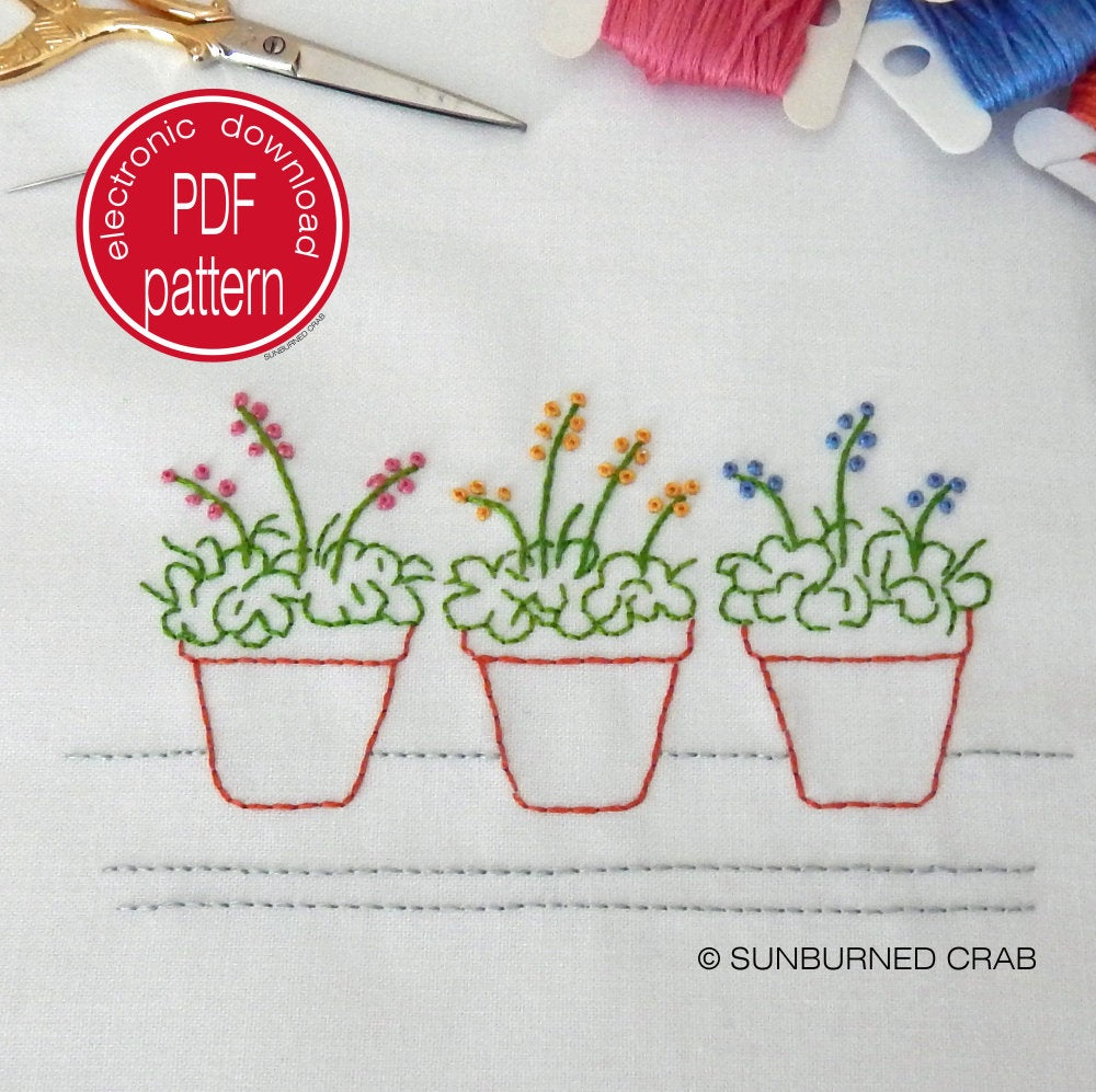 Embroidery Patterns Flowers Hand Embroidery Patterns Embroidery Pattern Hand Embroidery Designs Modern Embroidery Pdf Pattern Terracotta Pots Flowers