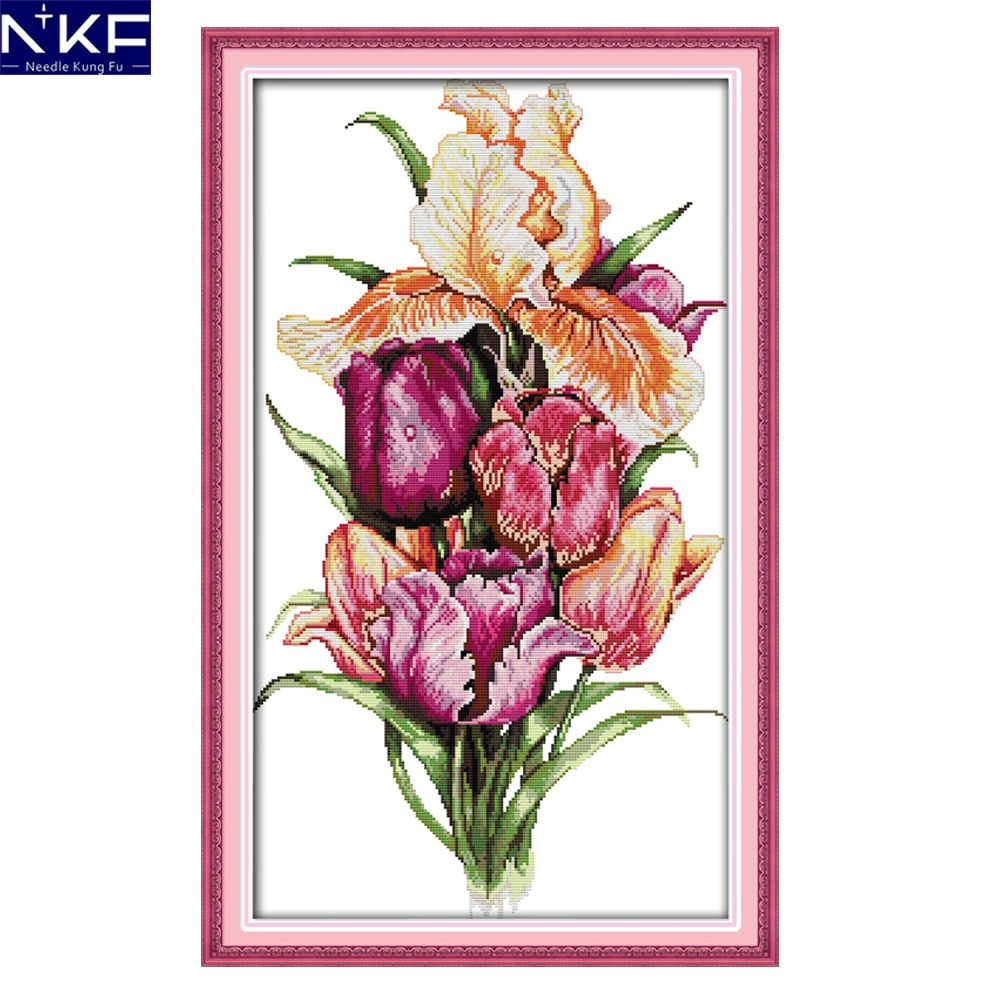 Embroidery Patterns Flowers Us 118 49 Offnkf Noble Tulips Flower Style Needlework Embroidery Designs Handcraft Christmas Cross Stitch Patterns Charts For Home Decoration In