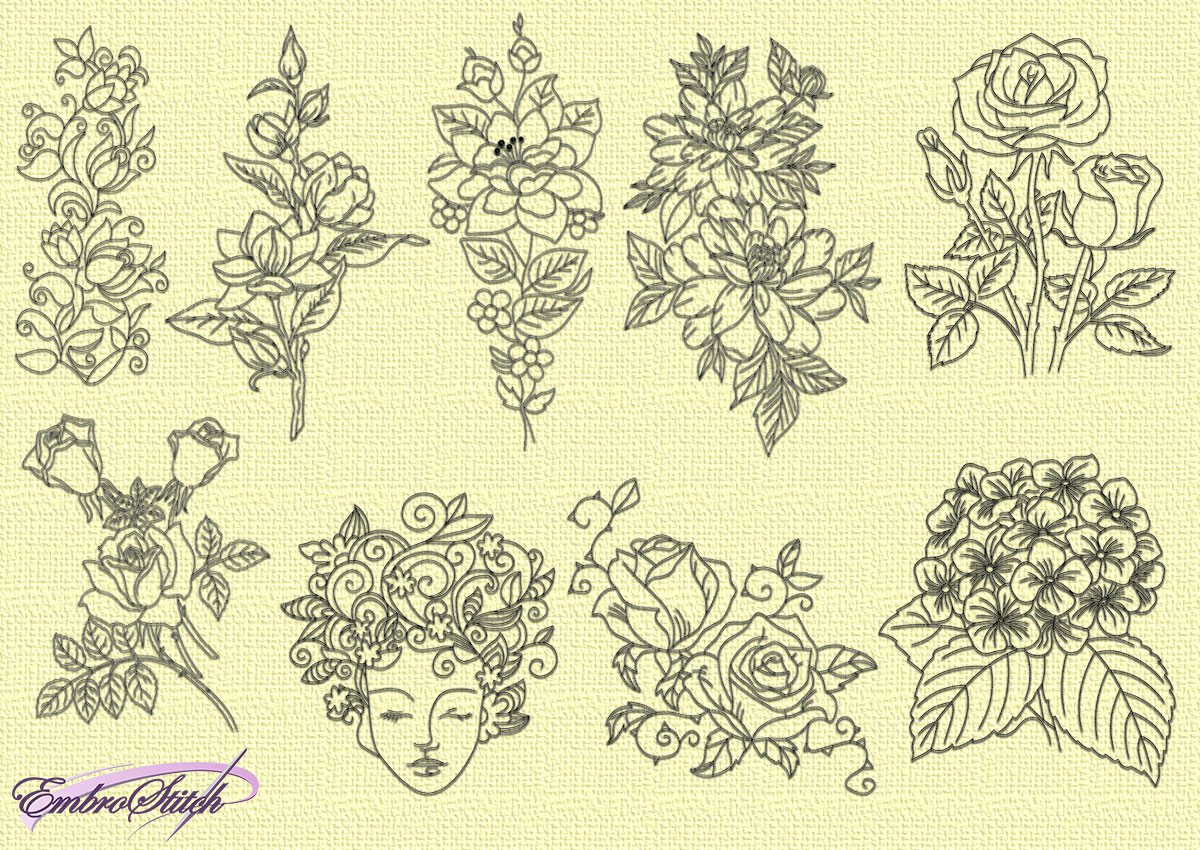 Embroidery Patterns Flowers Various Flowers Embroidery Designs Pack 9 Qty