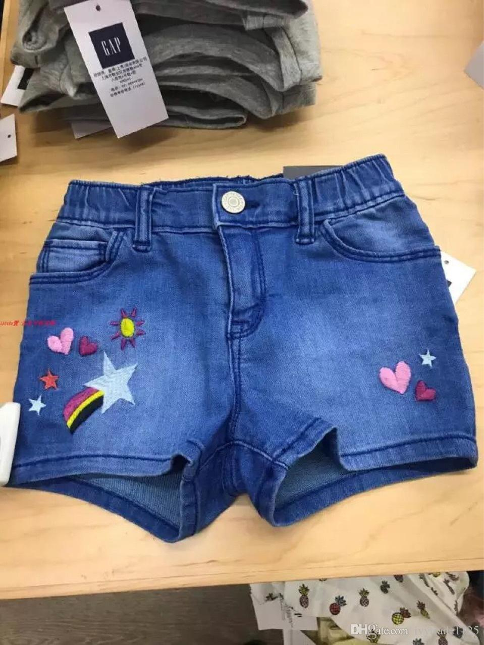 Embroidery Patterns For Kids New Summer 100cotton Flowers Rainbow Embroidery Design Girls Kids Short Pants Girls Causal Summer Denim Shorts Free Ship
