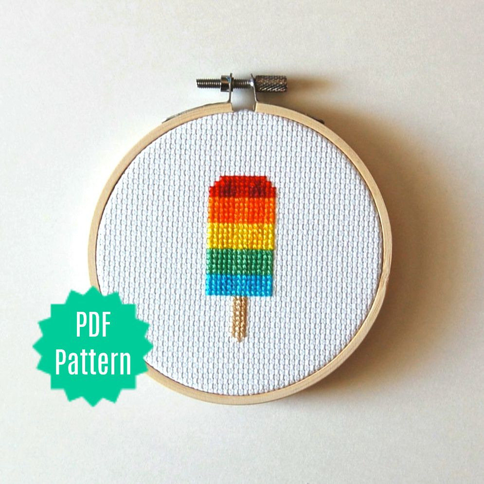 Embroidery Patterns For Kids Rainbow Popsicle Cross Stitch Pattern Pdf Digital Download Embroidery Design Diy Food Decor Colorful Dessert Hoop Art Cute Easy Kids