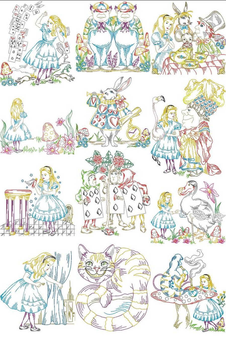 Embroidery Patterns For Sewing Machines Alice In Wonderland