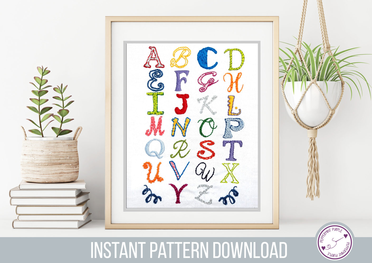 Embroidery Sampler Patterns Hand Embroidery Alphabet Sampler Pattern Peppermint Purple