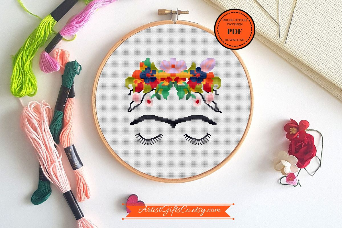 Embroidery Stitch Patterns Feminist Art Portrait Cross Stitch Pattern Pdf Floral Crown