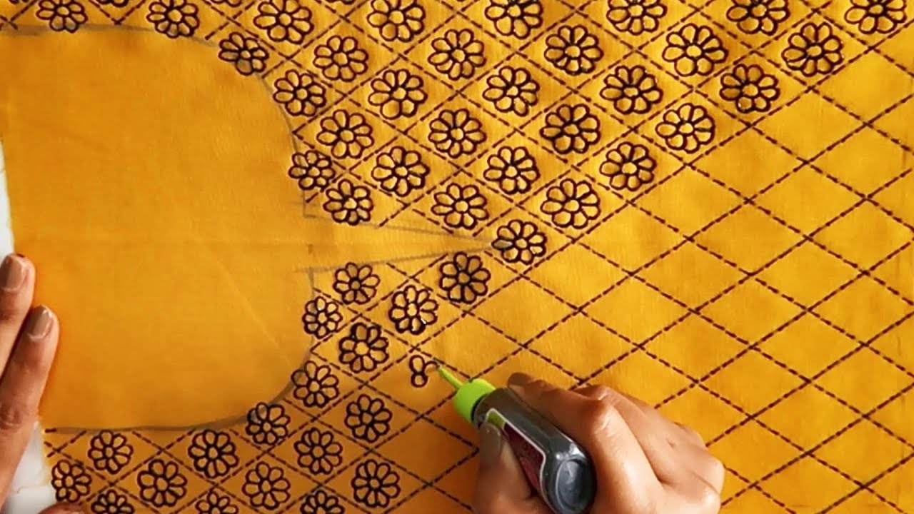 Ethnic Embroidery Patterns Designer Yoke Neckline On Yellow Colored Kurti Top Designer Kurti Liquid Embroidery Design