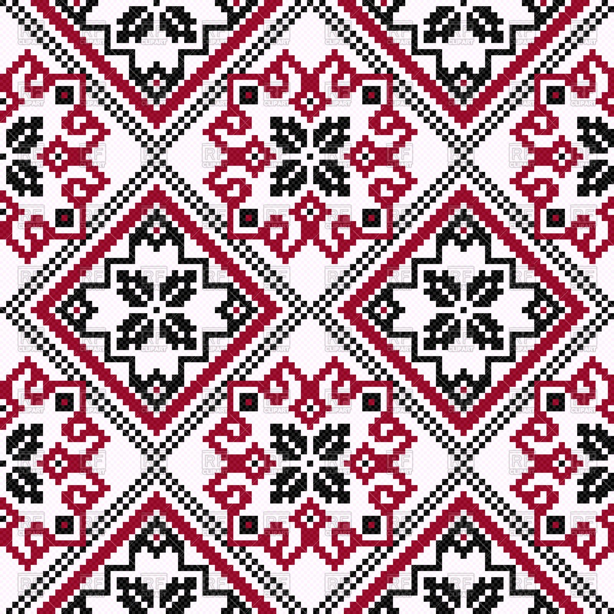 Ethnic Embroidery Patterns Ethnic Ukrainian Geometric Embroidery In Hues Of Black And Red On The Light Pink Background Stock Vector Image