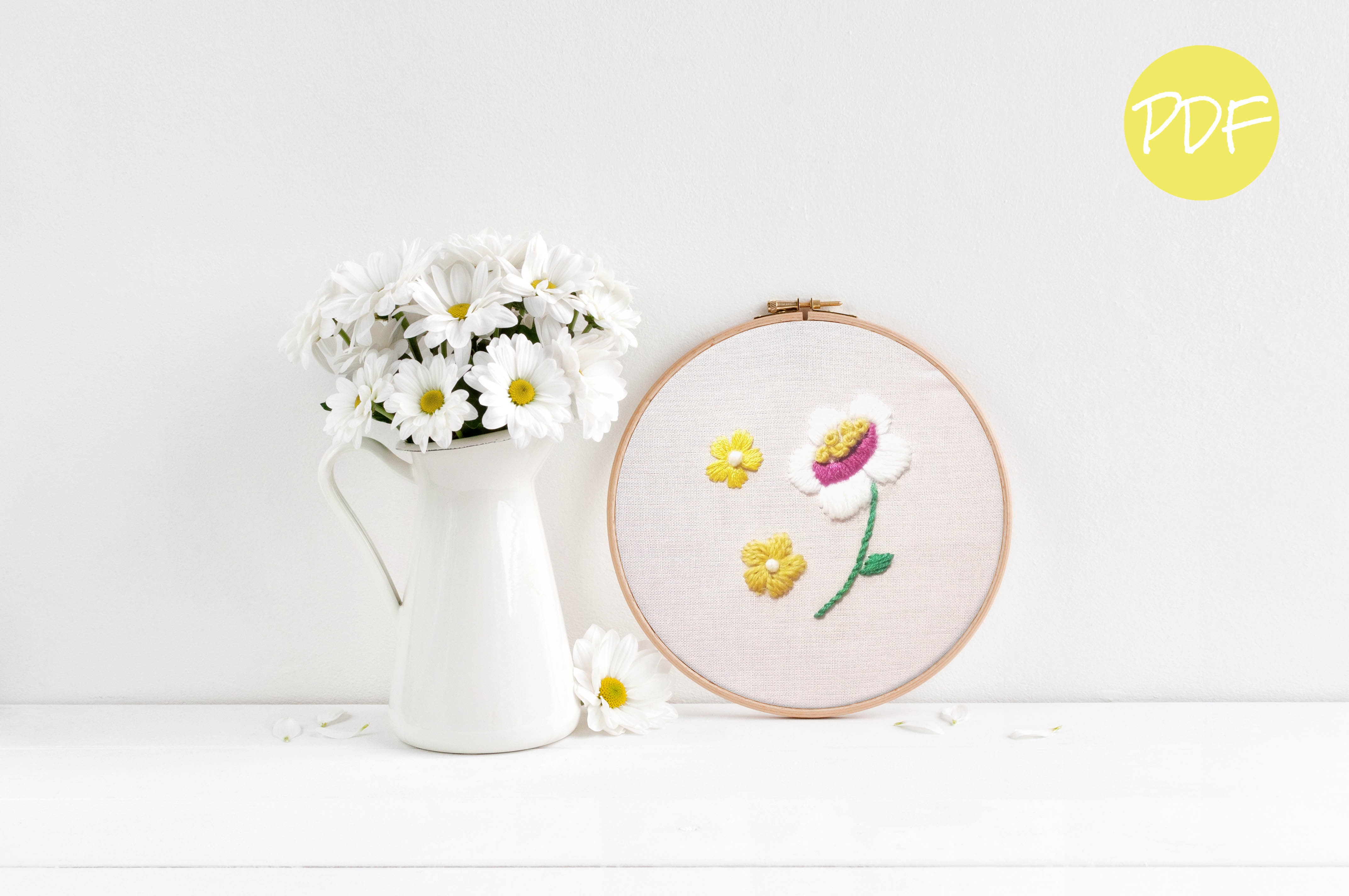 Flower Embroidery Pattern Vintage Daisies Floral Hand Embroidery Pattern