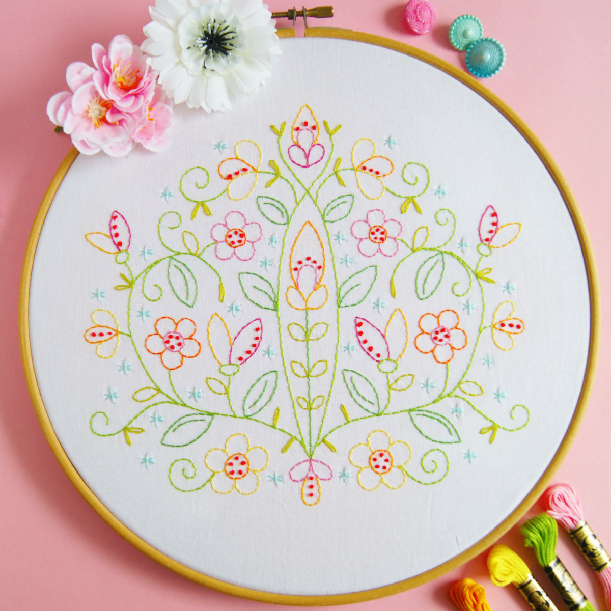 Flower Embroidery Patterns May Flowers Embroidery Pattern Polka Bloom