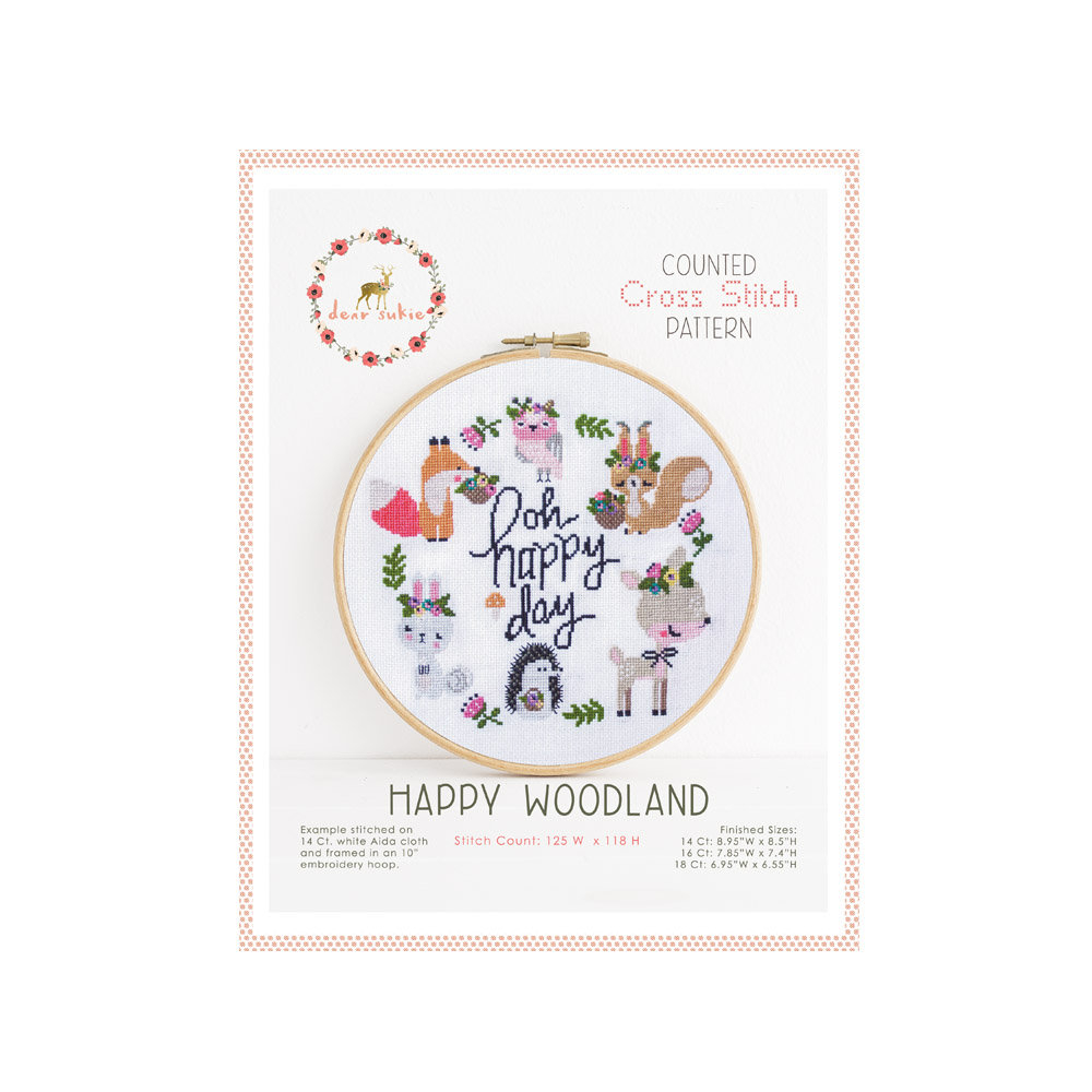 Fox Embroidery Pattern Counted Cross Stitch Pattern Happy Woodland Cross Stitch Pattern