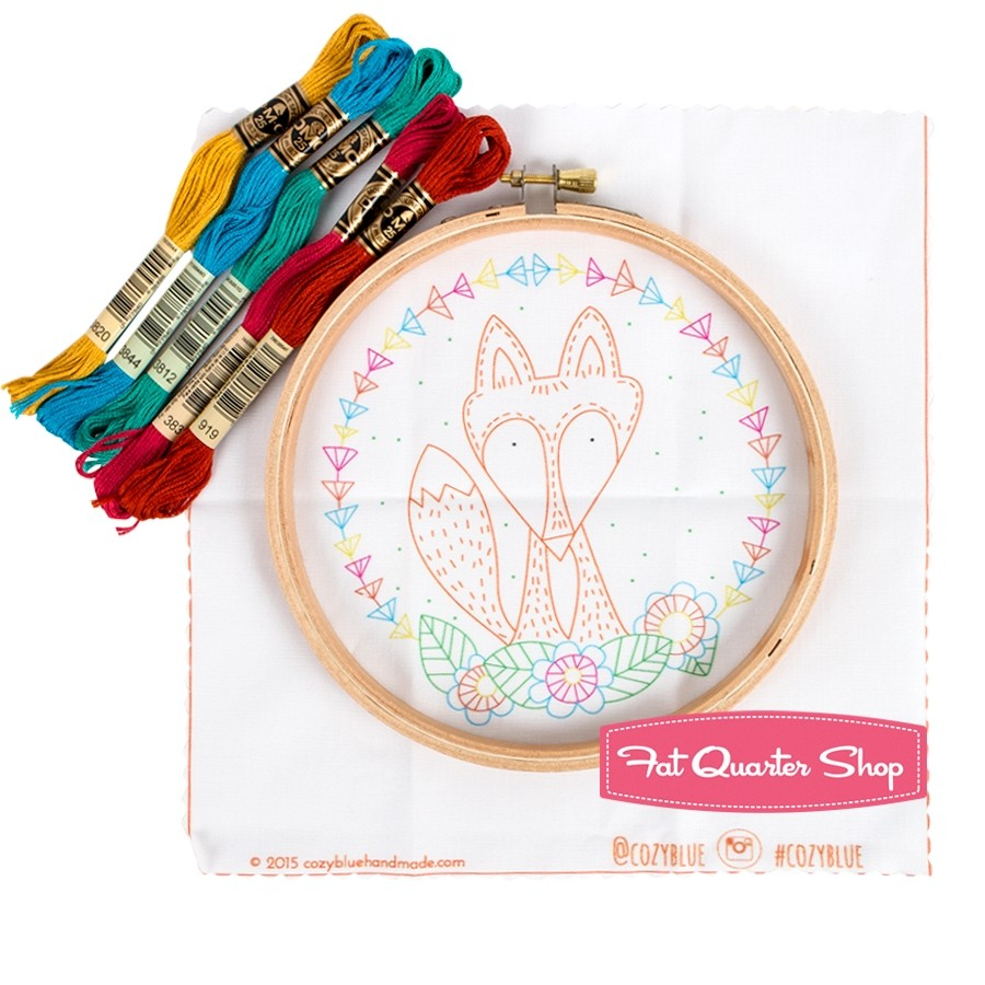 Fox Embroidery Pattern Crafty Fox Embroidery Kit Cozyblue Handmade Dekcf Fat Quarter Shop