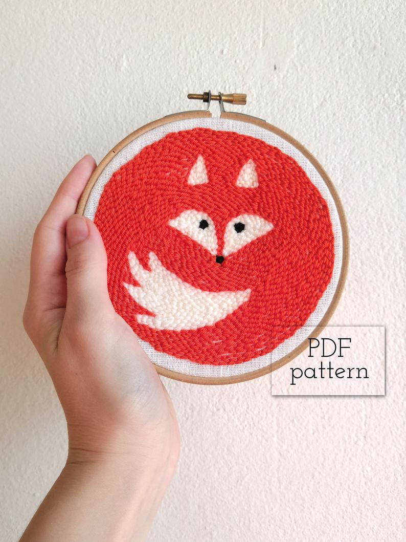 Fox Embroidery Pattern Fox Embroidery Pattern Modern Punch Needle Embroidery Pdf Hoop Art Forest Animal Hand Embroidery Nursery Diy Decor Instant Download