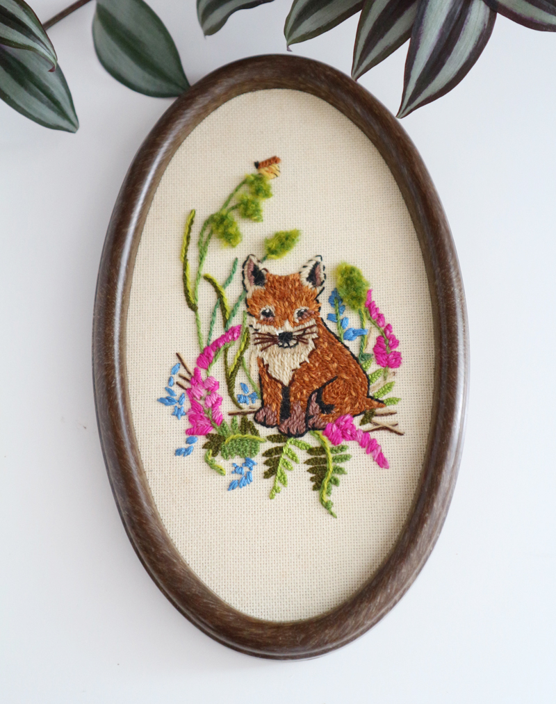 Fox Embroidery Pattern Vintage Framed Embroidery Picture Little Fox