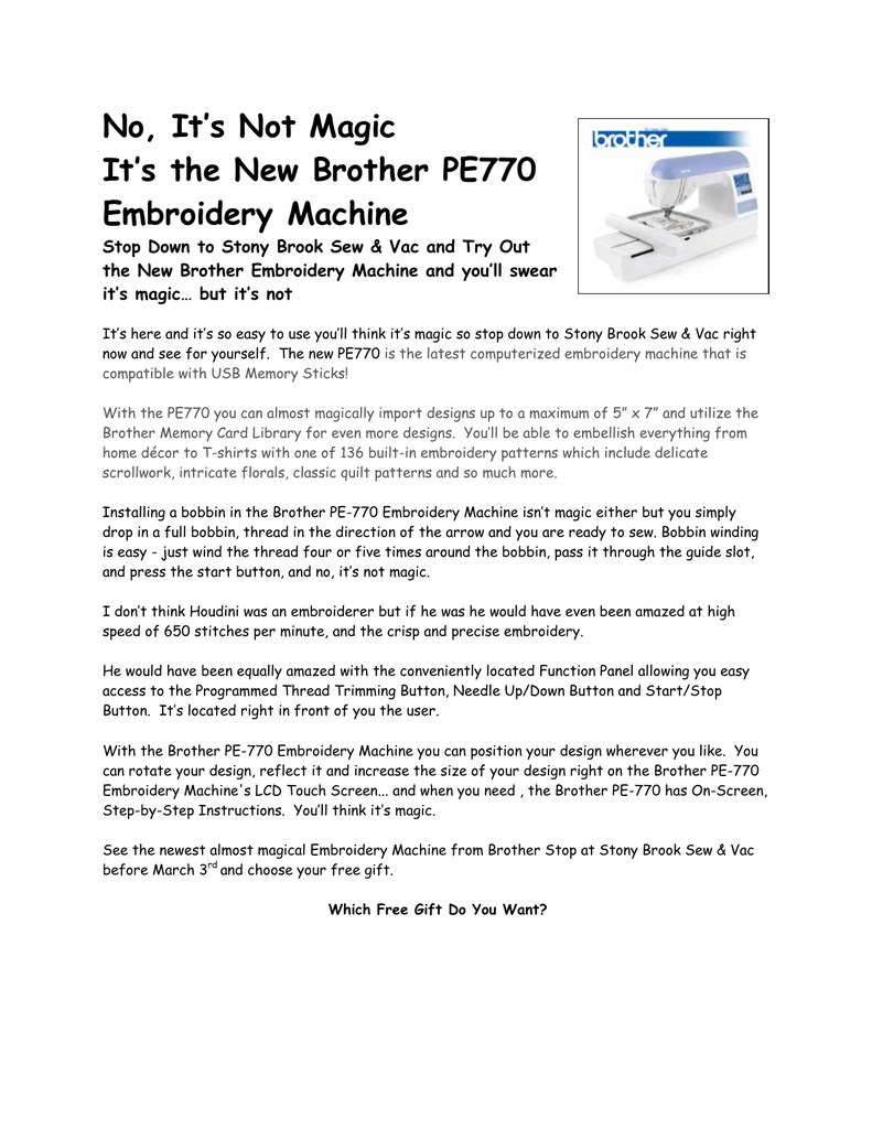 Free Brother Embroidery Patterns No Its Not Magic Its The New Brother Pe770 Embroidery Machine