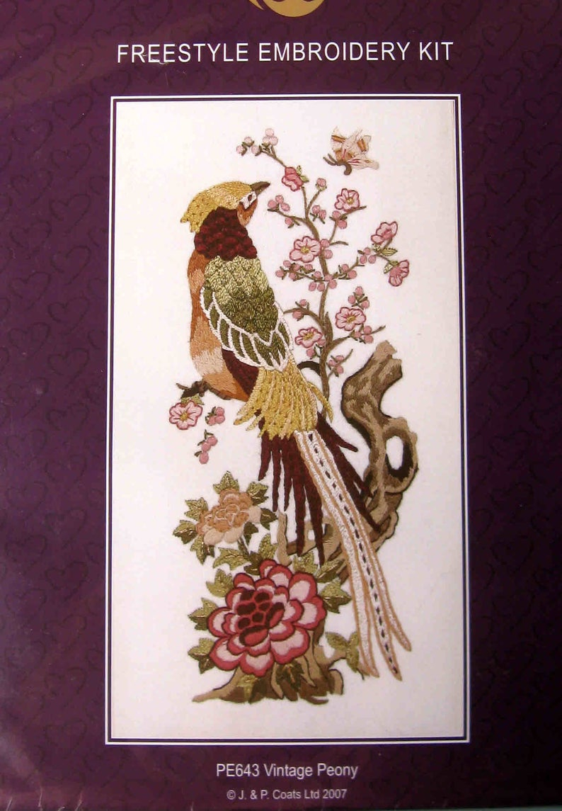 Free Crewel Embroidery Patterns Vintage Peony Bird Anchor Free Style Embroidery Kit Oriental Peony And Pheasant Bird Crewel Embroidery Kit Asian Design