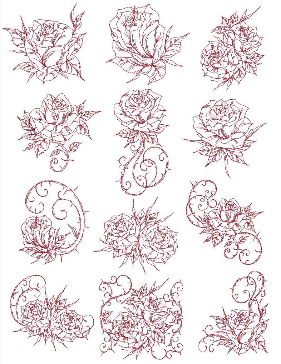 Free Redwork Machine Embroidery Patterns Classic Rose Redwork