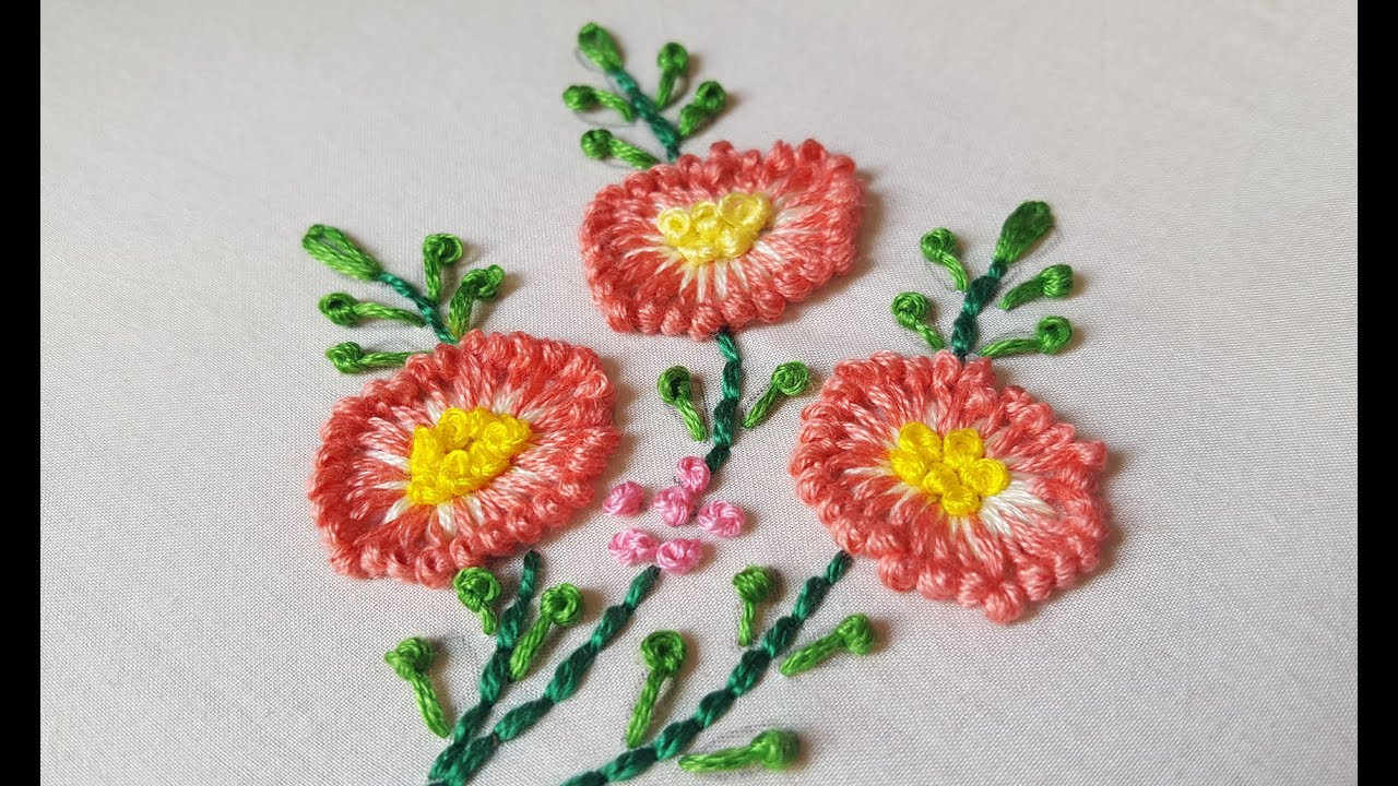 French Embroidery Patterns Long French Knot Flower Stitch For Beginnershand Embroidery Youtube