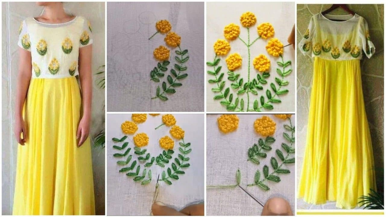 French Knots Embroidery Patterns Easy Embroidery Design On Kurthi With French Knot And Chain Stitch