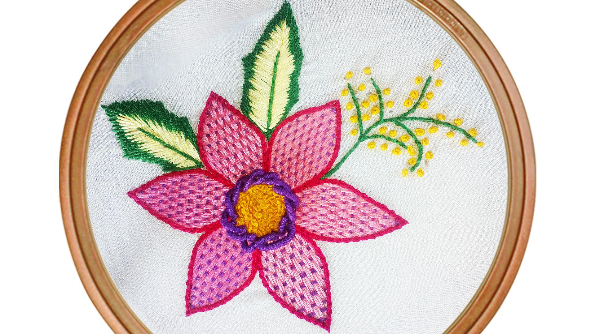 French Knots Embroidery Patterns Fantasy Flower Embroidery With Checkered Stitch French Knot