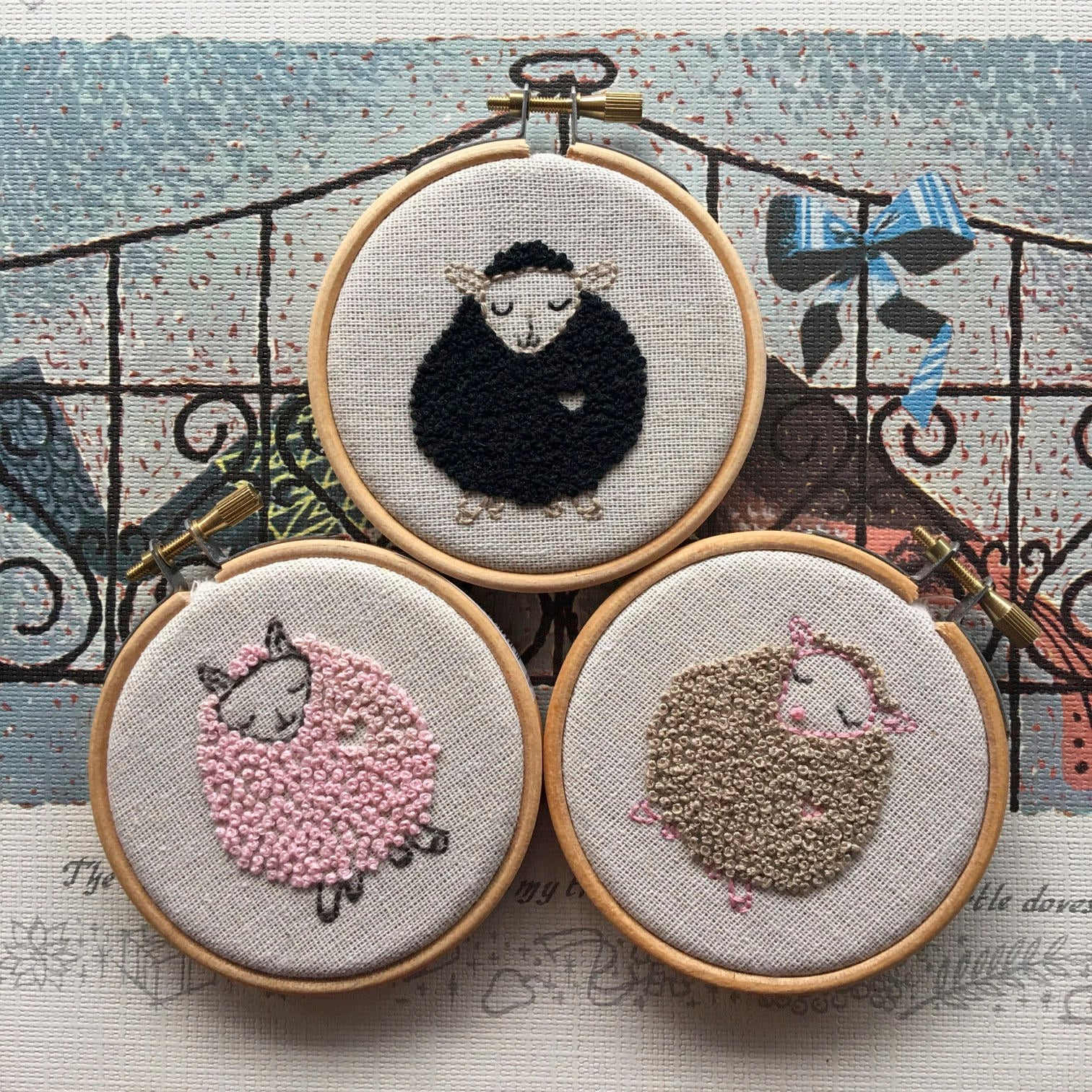 French Knots Embroidery Patterns French Knot Sheep Trio Pattern Instant Pdf Download