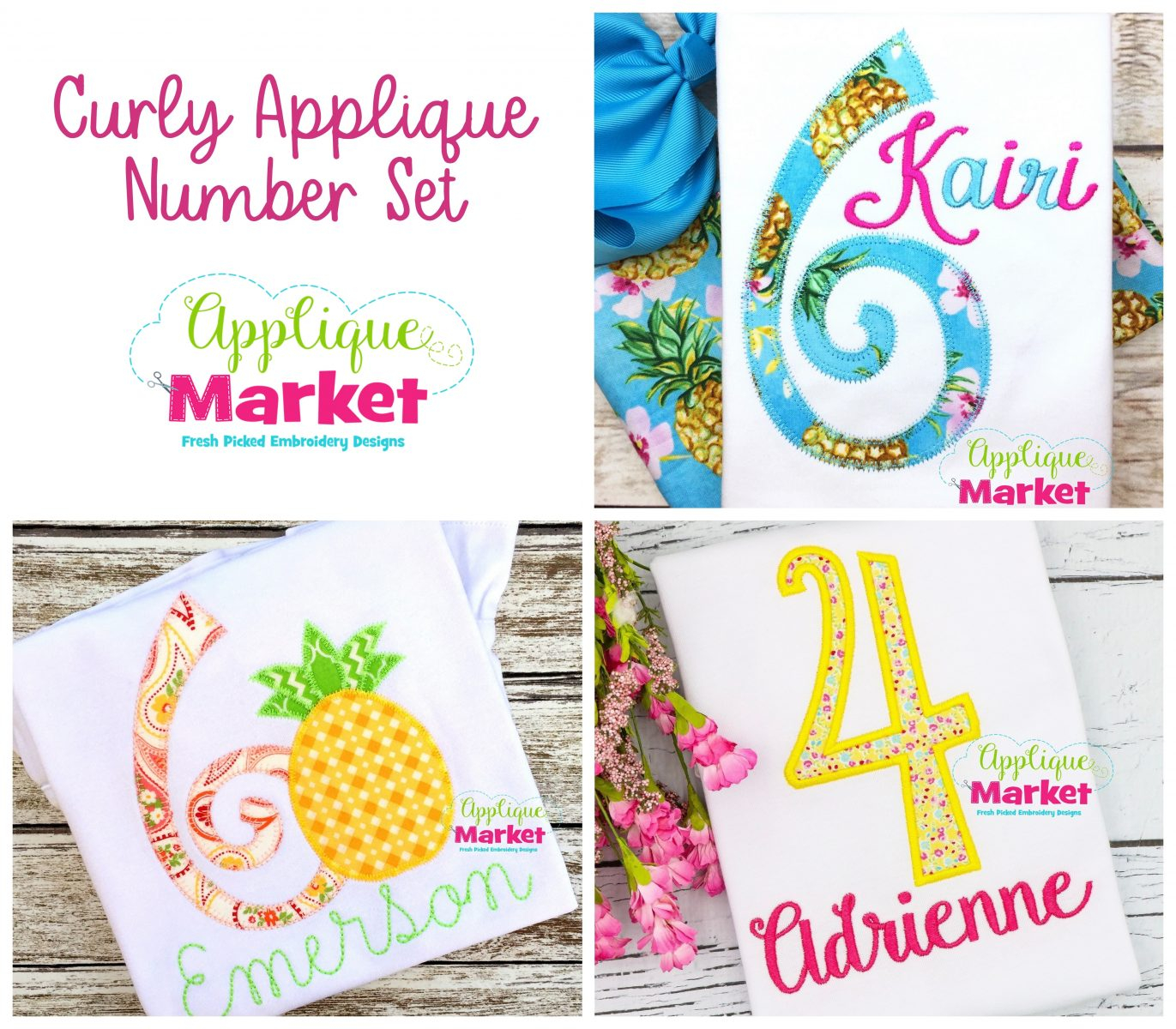 Fun Embroidery Patterns Curly Applique Numbers Set
