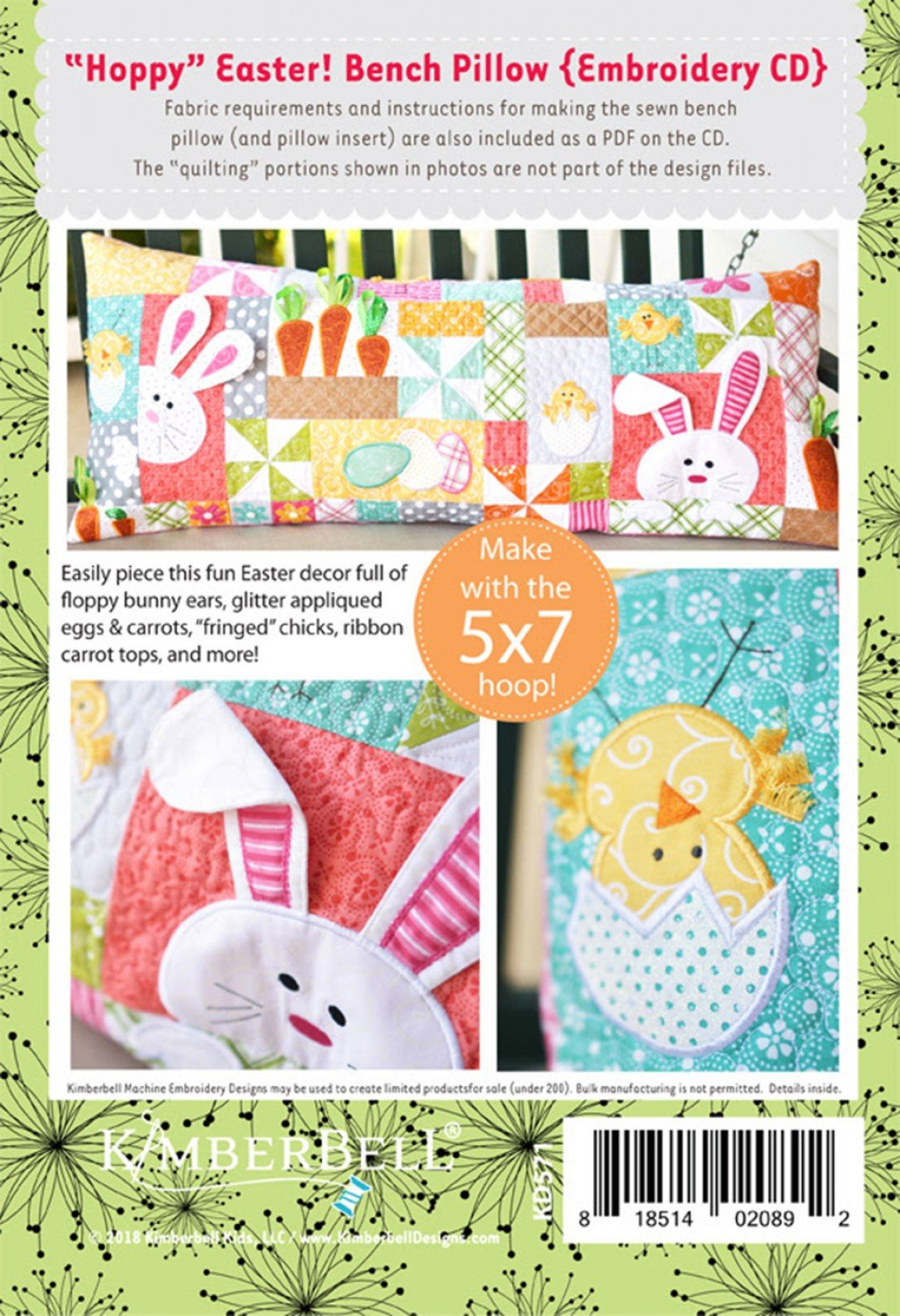 Fun Embroidery Patterns Hoppy Easter Pillows Bench Pillow Machine Embroidery Cd Kd571