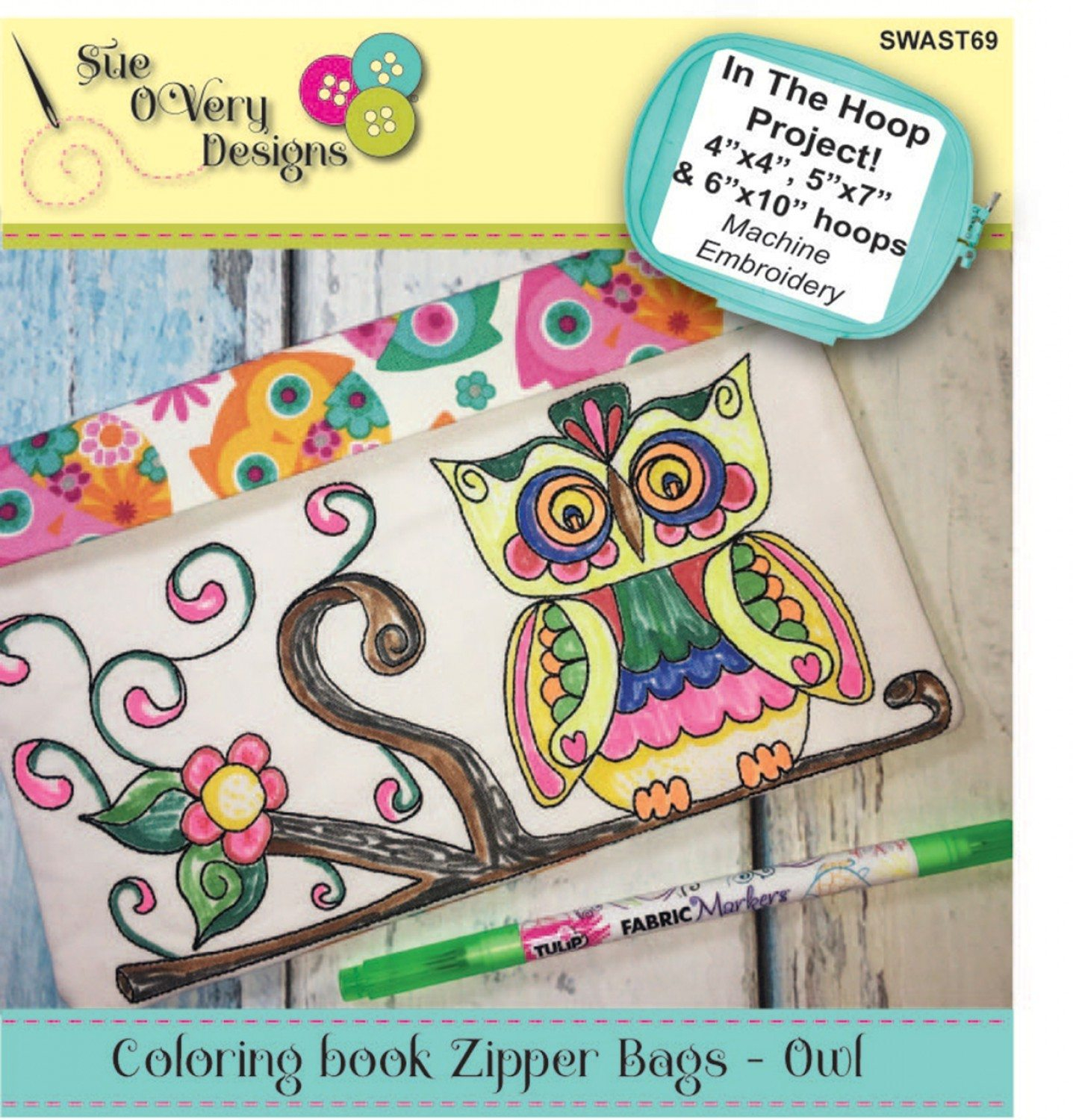 Fun Embroidery Patterns Sue Overy Designs Owl Coloring Book Zipper Bags In The Hoop Embroidery Cd