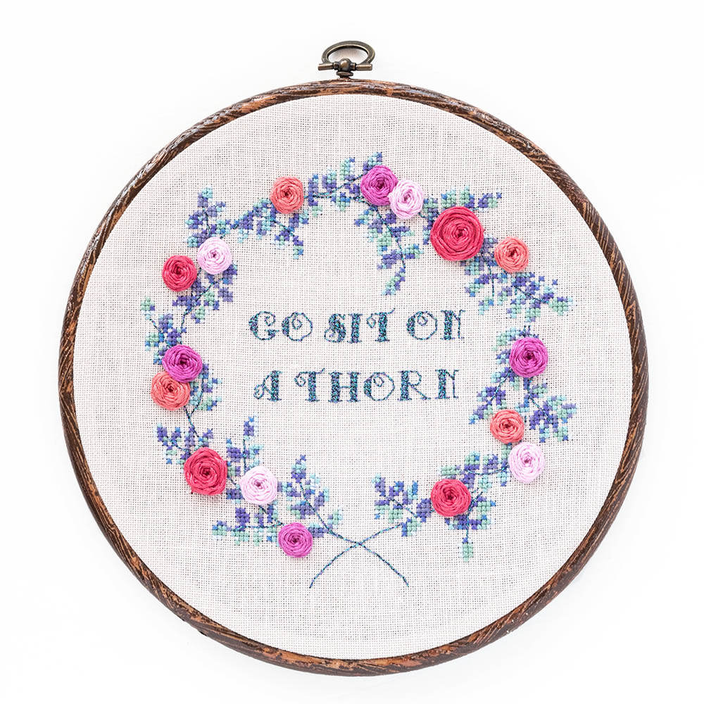 Funny Embroidery Patterns Sit On A Thorn Cross Stitch Pattern