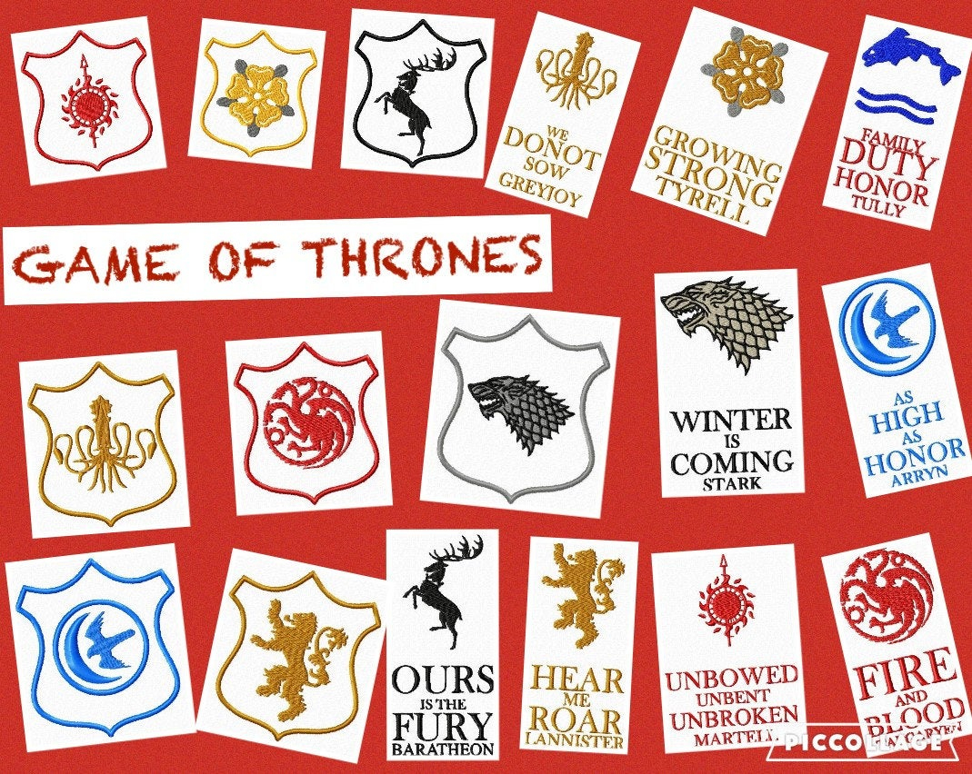 Game Of Thrones Embroidery Patterns Game Of Thrones Embroidery Designs Got Embroidery Design Machine Embroidery Stark Targaryen Lannister Tyrell Martell Baratheon Tully Greyjoy