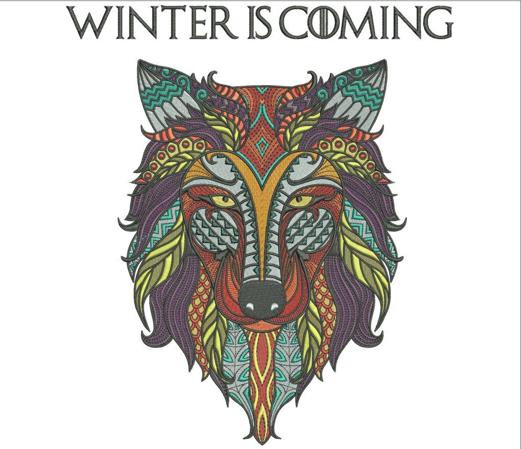 Game Of Thrones Embroidery Patterns Zentangle Wolf Design Winter Is Coming Game Of Thrones 10in Tall Embroider On Jackets Or Frame It