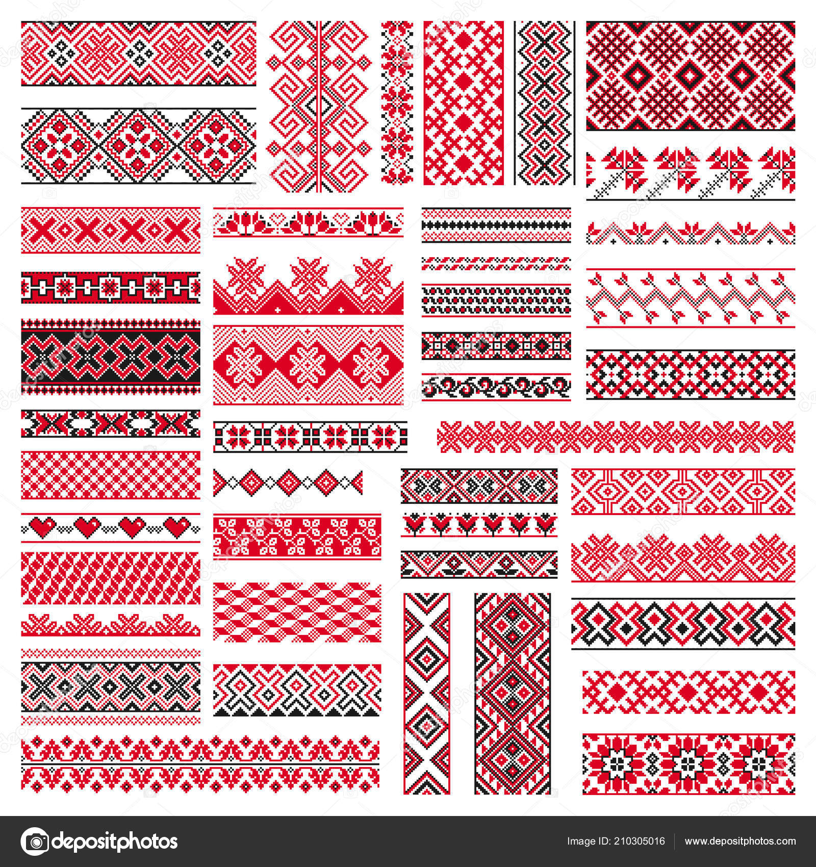 Geometric Embroidery Patterns Big Set Traditional Embroidery Vector Illustration Ethnic Seamless