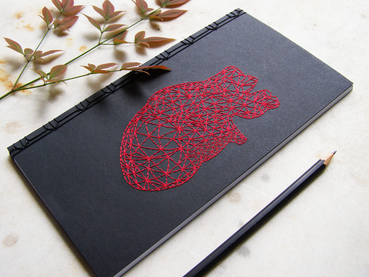 Geometric Embroidery Patterns Notebooks Adorned With Hand Embroidered Blood Vessels Insects And