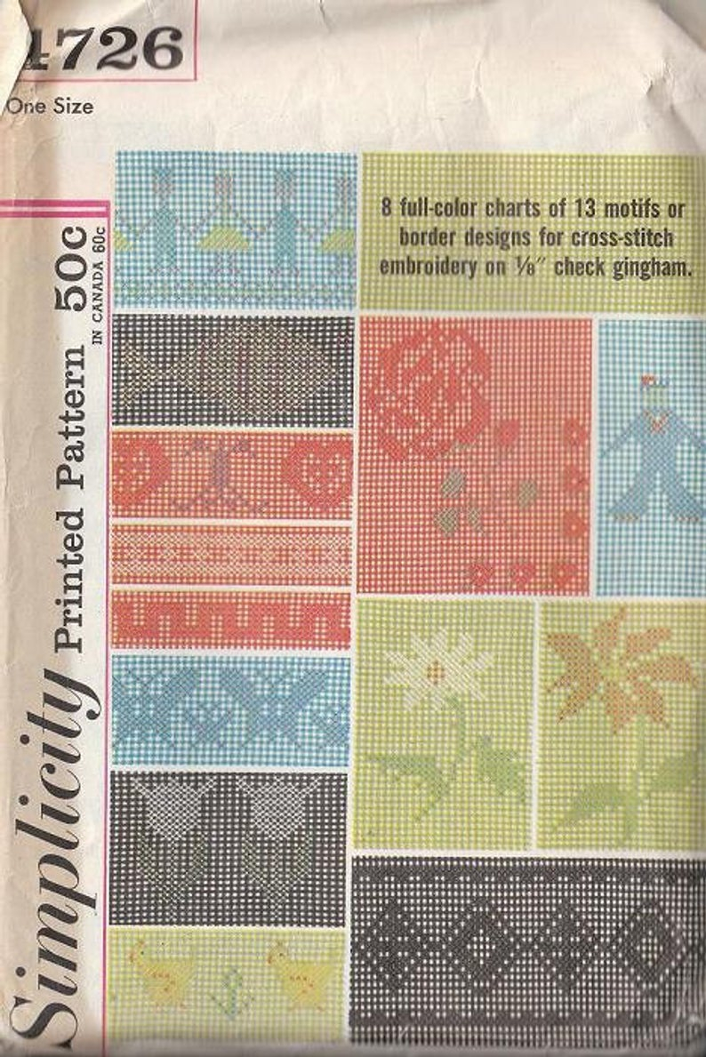 Gingham Embroidery Patterns Vintage Embroidery Pattern Cross Stitch On Gingham Color Charts