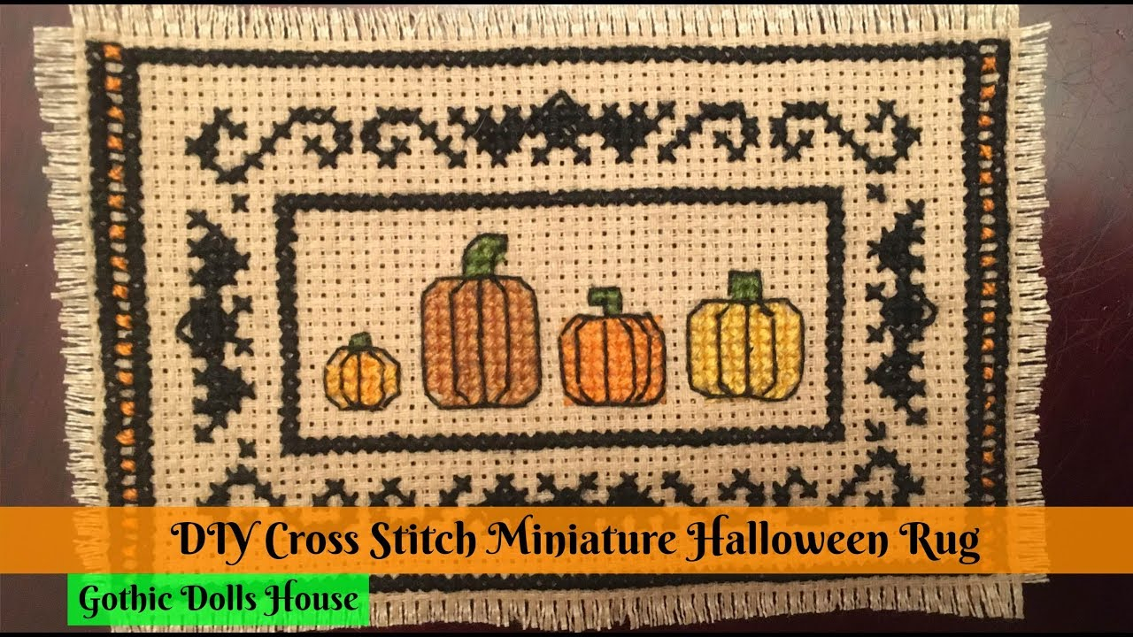 Halloween Hand Embroidery Patterns Making A Miniature Halloween Cross Stitch Rug Diy Dolls House Part 7