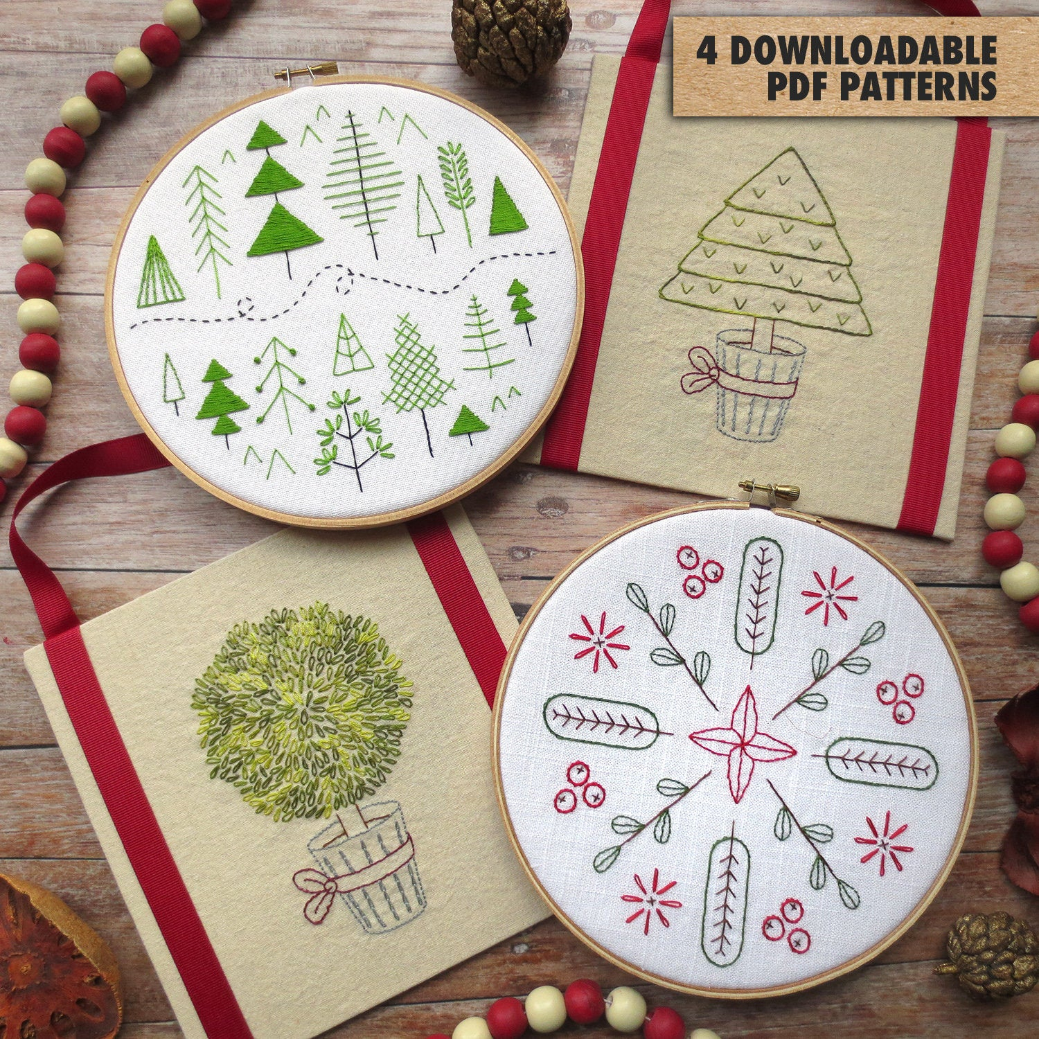 Hand Embroidery Christmas Patterns 4 Hand Embroidery Patterns Christmas Holiday Embroidery Etsy