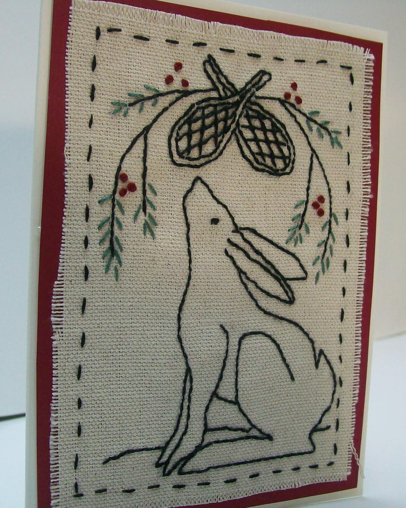 Hand Embroidery Christmas Patterns Snowshoe Hare Hand Embroidery Pattern Pdf Christmas Card Etsy