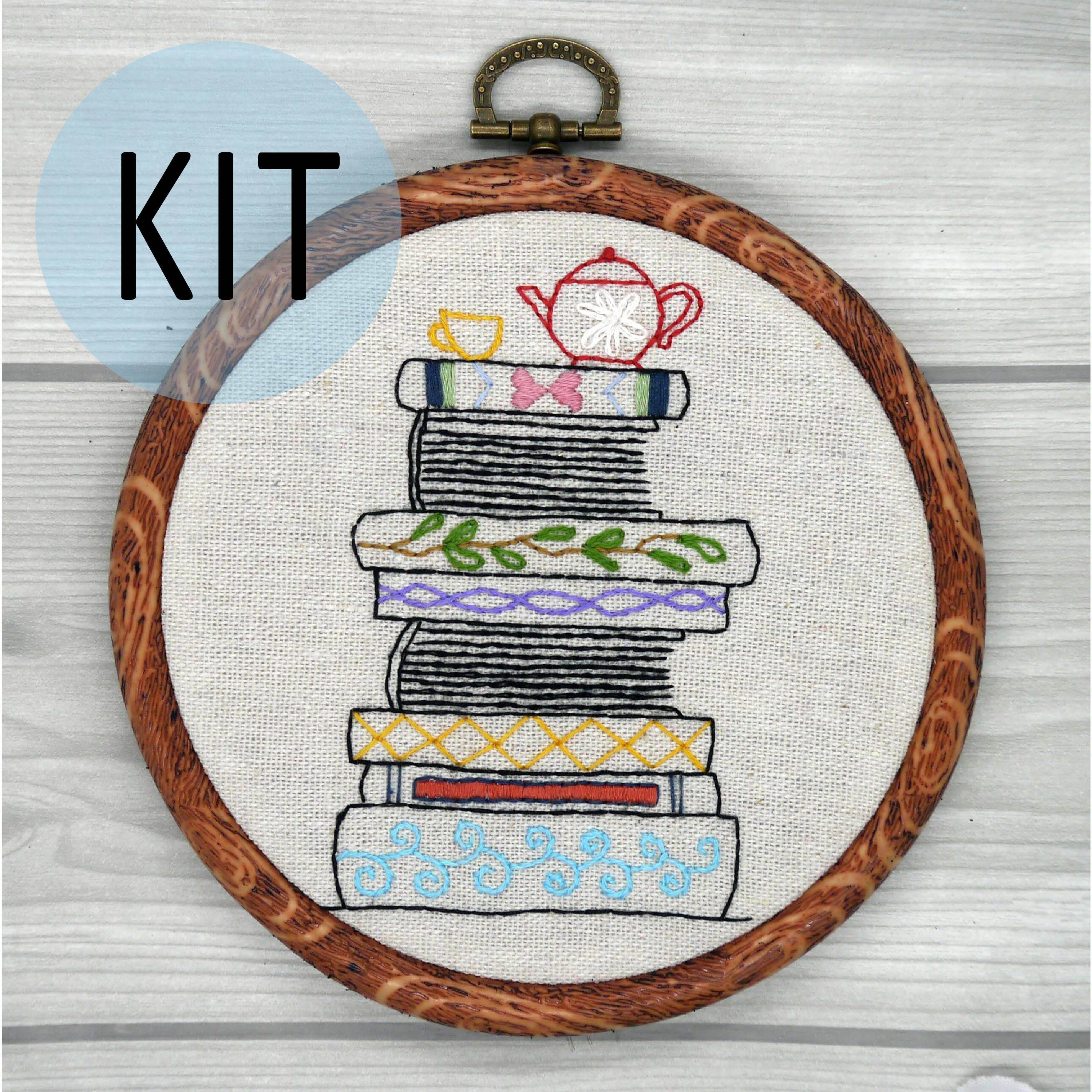 Hand Embroidery Pattern Books Stacks Of Books Embroidery Kit Modern Embroidery Pattern Hand Embroidery Kit Diy Embroidery Kit Modern Embroidery Kit