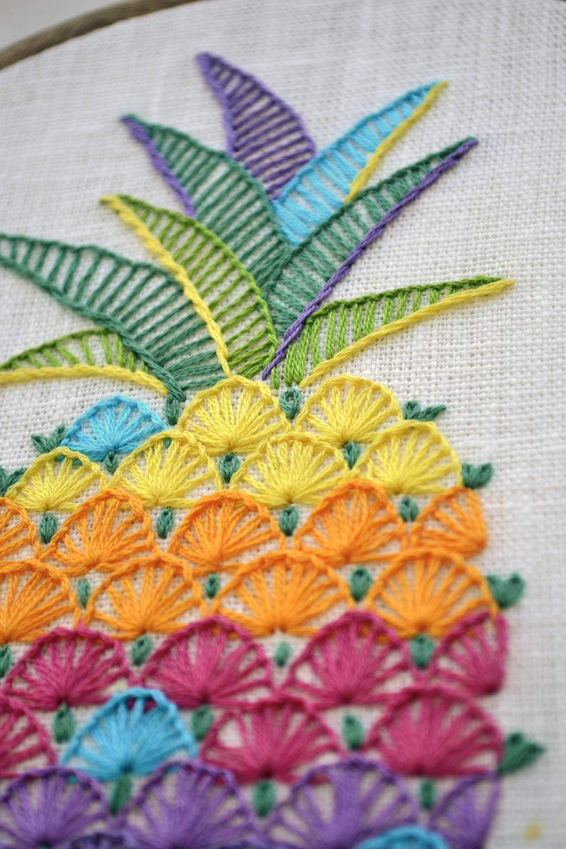 Hand Embroidery Pattern Embroidery Pattern Hand Embroidery Pattern Pdf Pineapple Embroidery Tropical Embroidery Design Naiveneedle