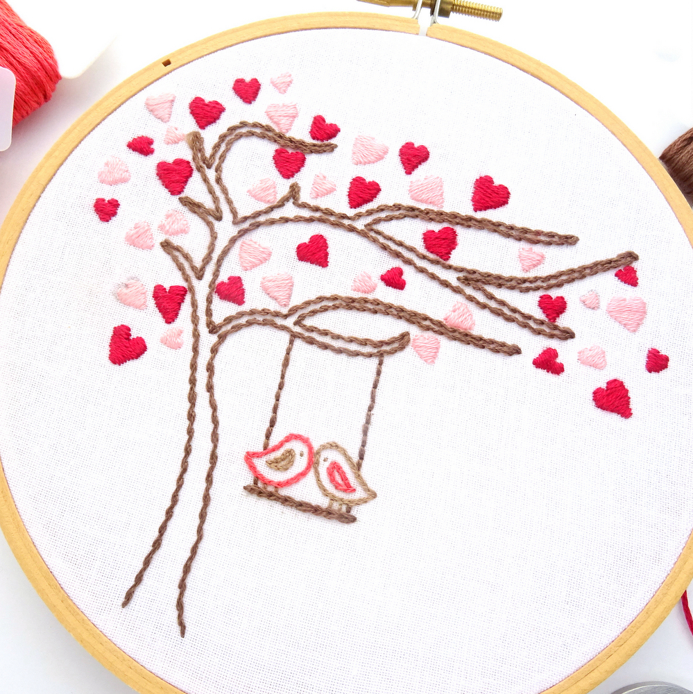 Hand Embroidery Pattern Love Birds Heart Tree Hand Embroidery Pattern