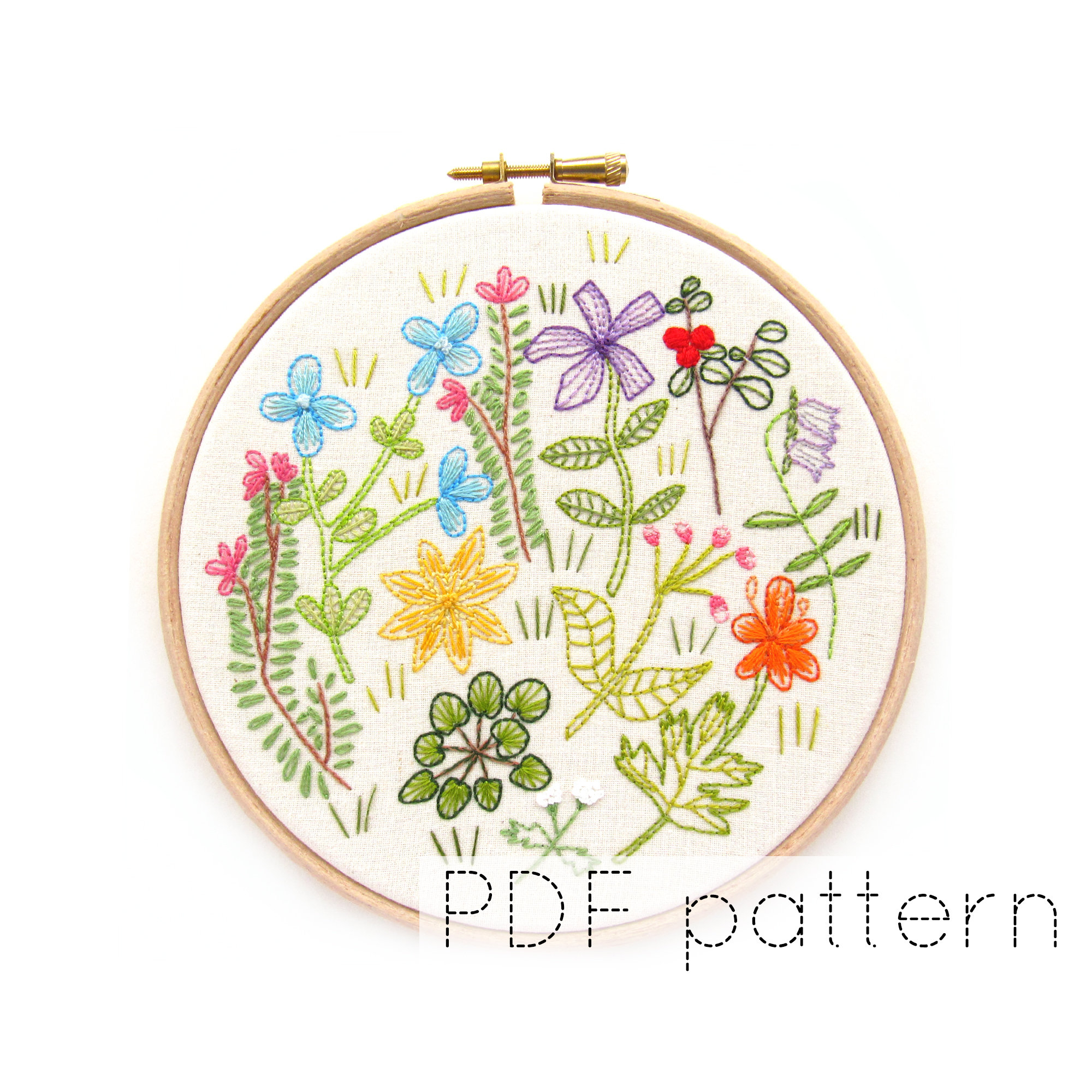 Hand Embroidery Pattern Wildflower Embroidery Pattern Pdf Instant Download Hand Embroidery Hoop Art Pattern